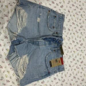 Levi's Light Blue Distressed 501 High-Rise Denim Shorts